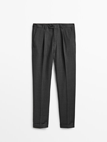 Grey fil-à-fil wool suit trousers