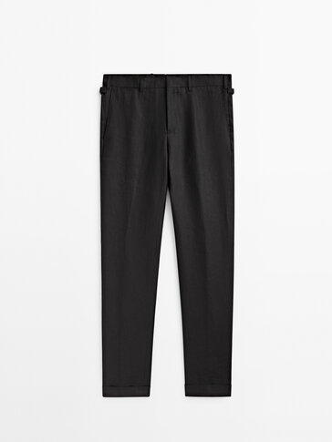 Black linen suit trousers