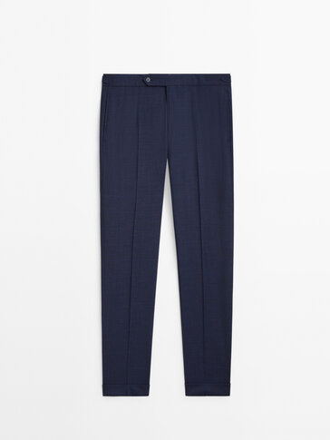 Checked wool blend suit trousers
