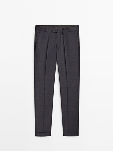 Check super 120's wool suit trousers