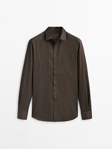 Slim fit cotton twill shirt