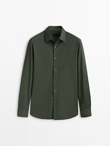Slim fit textured cotton shirt