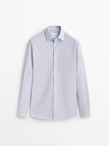 Slim fit pinstriped cotton shirt