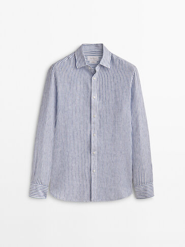 Regular fit micro-stripe linen shirt