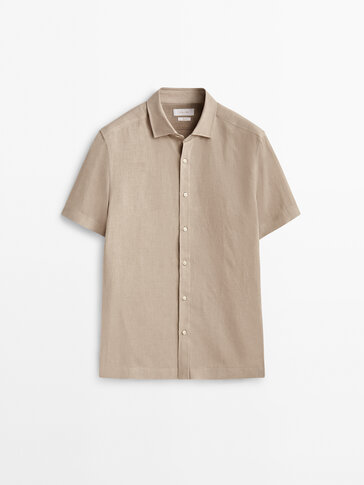 Regular fit short sleeve linen shirt