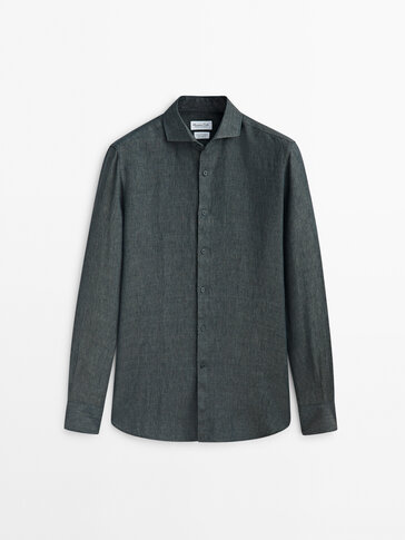 Slim-fit faded 100% linen shirt