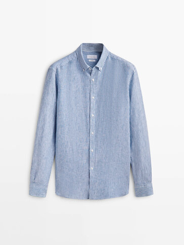 Slim fit two-tone striped linen shirt