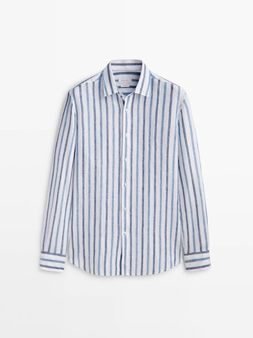 Slim fit two-tone striped linen shirt