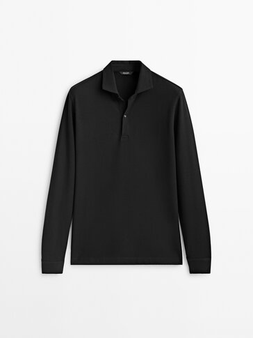 Long sleeve polo shirt with cotton and wool