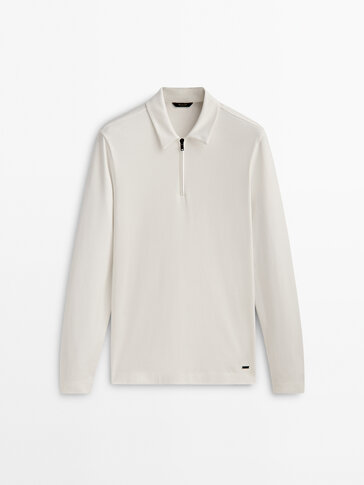 Long sleeve polo shirt with zip-up collar