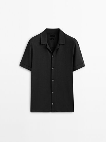 Short sleeve linen and cotton blend shirt