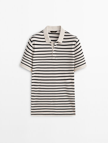 Striped cotton polo shirt with short sleeves