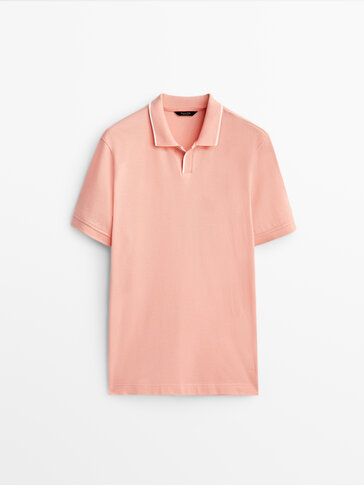 Short sleeve polo shirt with contrast v-neck