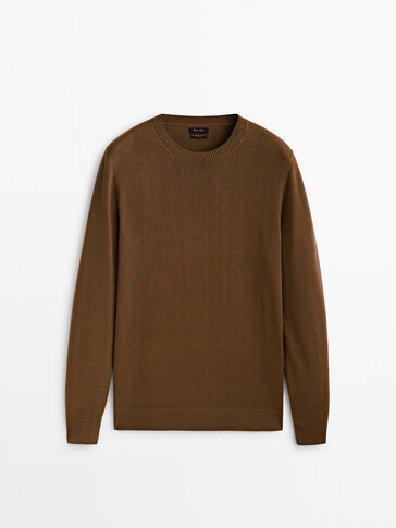 Cotton and wool blend crew neck sweater