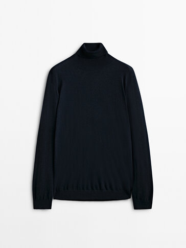 High neck cotton, cashmere and silk sweater