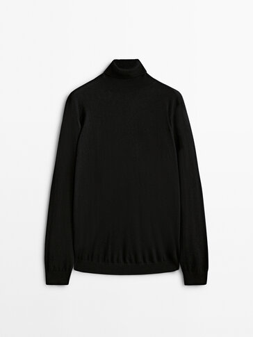 High neck cotton, cashmere and silk sweater