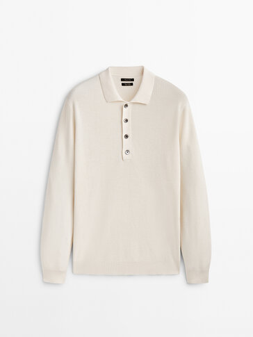 Textured cotton polo sweater