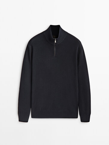 Textured mock neck sweater with zip
