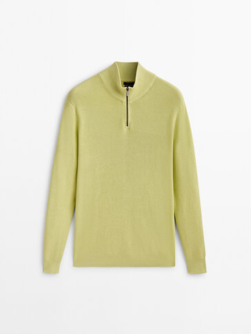 Textured mock neck sweater with zip