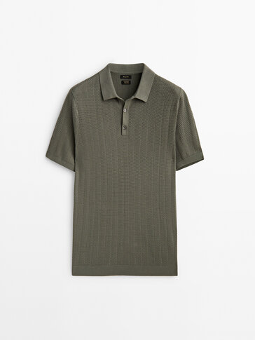 Textured short sleeve polo sweater