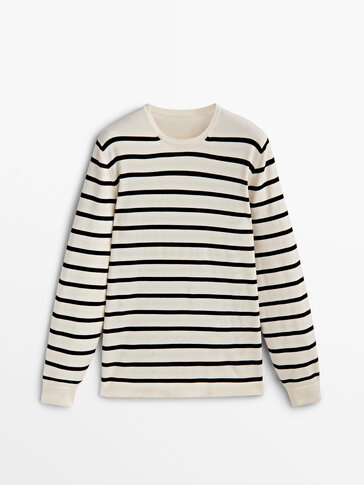 Striped extra-fine cotton knit sweater
