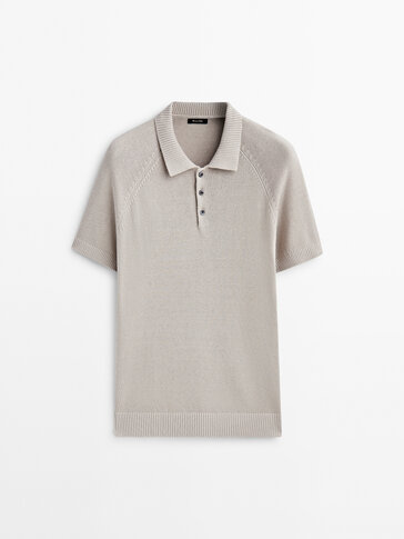Short sleeve cotton blend polo sweater
