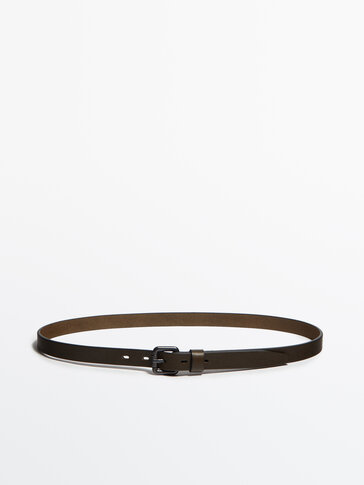 Thin leather belt with square buckle - Studio