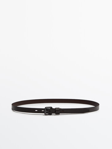 Thin leather belt with square buckle - Studio