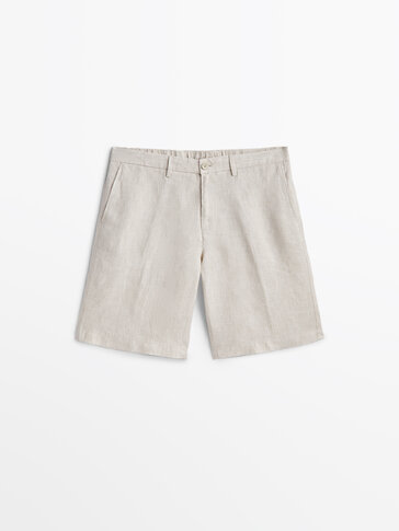 Pinstriped 100% linen Bermuda shorts
