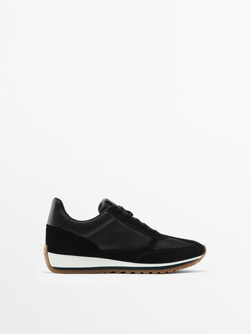 Contrast leather trainers