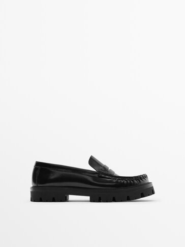 Leather track-sole loafers