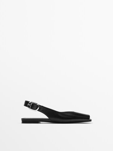 Flat leather slingback shoes