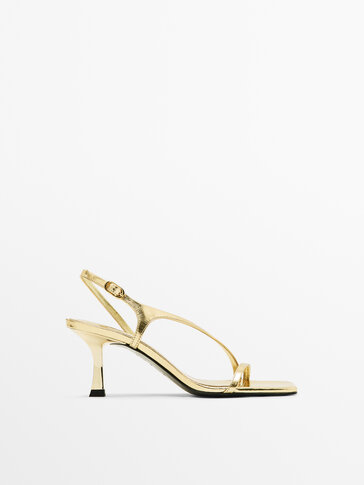 Metallic leather heeled sandals