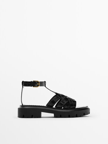 Leather sandals with super track sole