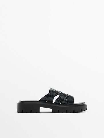 Leather slider sandals with super track sole