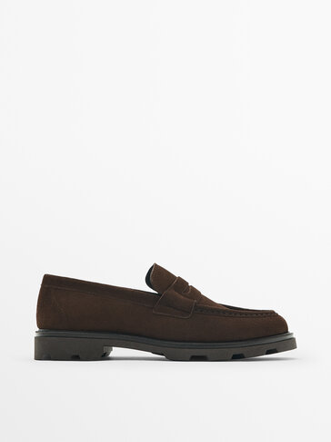 Split suede leather track sole loafers
