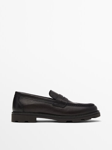 Leather floater track-sole loafers