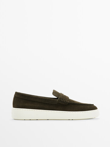 Soft split suede loafers with penny strap