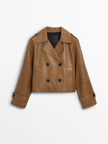 Short nappa leather trench coat