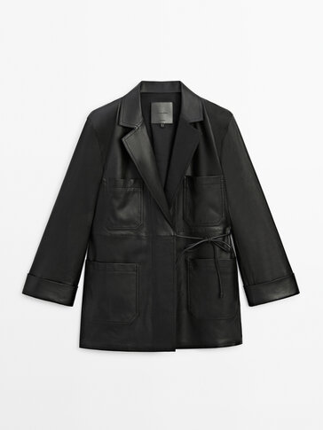 Nappa leather blazer with knot