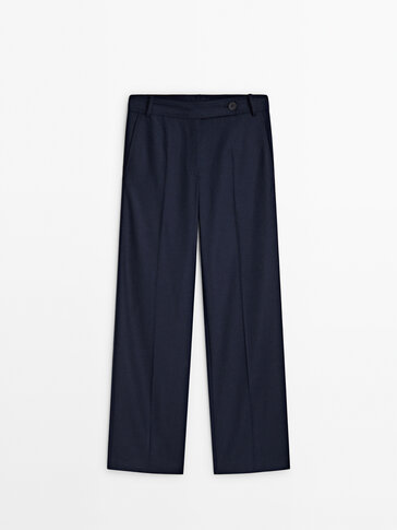 Navy blue straight suit trousers
