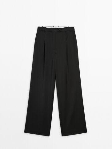 Wide-leg darted suit trousers