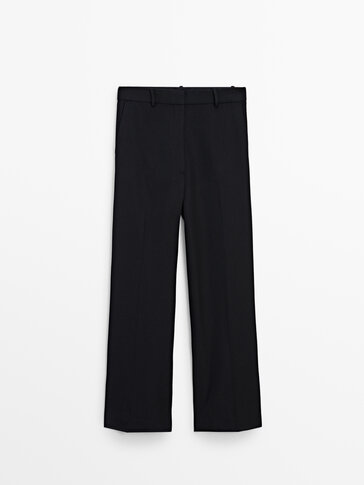 Plain black straight-fit trousers