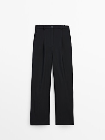 Black darted wide-leg trousers
