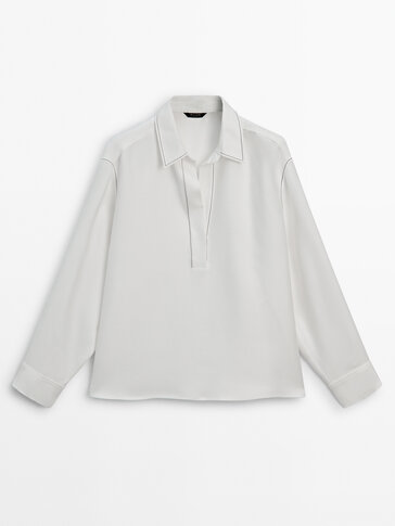 Polo collar shirt with contrast topstitching detail