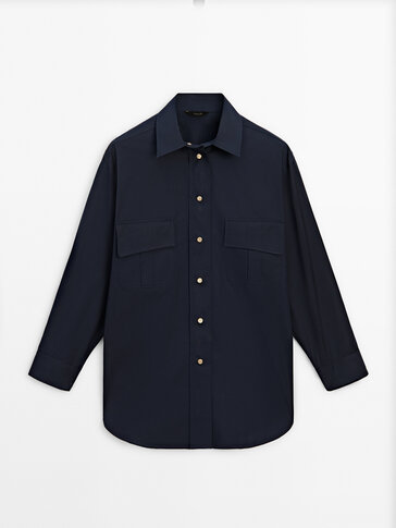 Cotton oversize blouse with utility pockets