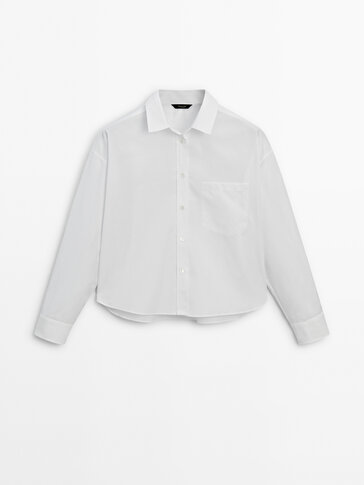 Cropped poplin shirt with pocket