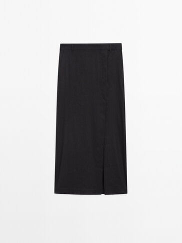 Linen blend stretch skirt