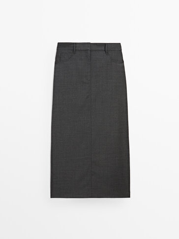 Cool wool blend midi skirt