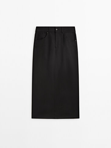 Twill midi skirt with back vent